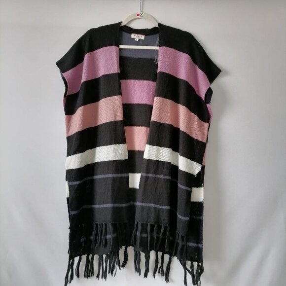 Andree By Unit Women's Multicolor Striped Fringe Open Cape Poncho One Size - Picture 1 of 7